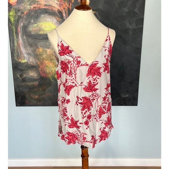 Club Monaco M Soft Printed Cami Tank Top Light Gray & Pink Floral - Picture 2 of 7